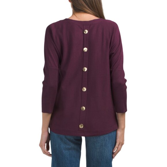 MERIDAN COLLECTION cabernet Hammered Button Back Dolman Sweater - Picture 2 of 2